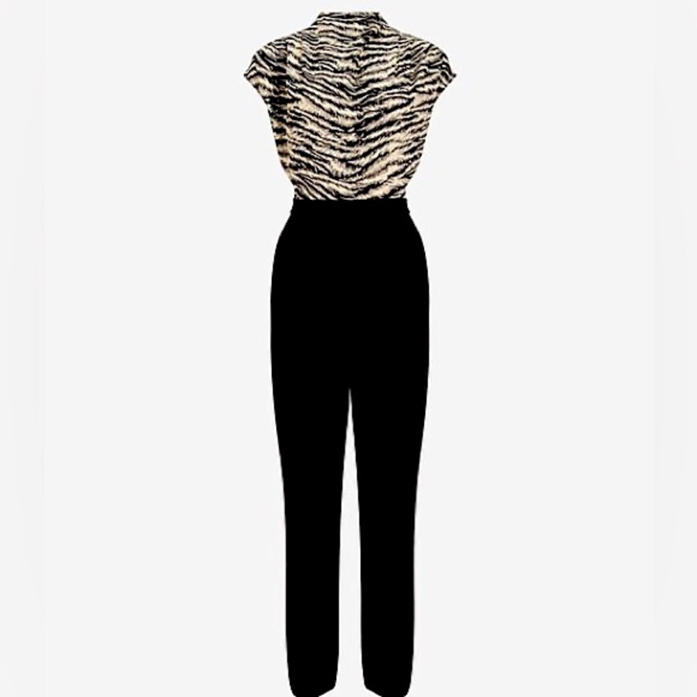Express Zebra Print Draped Neck Short Sleeve Jumpsuit